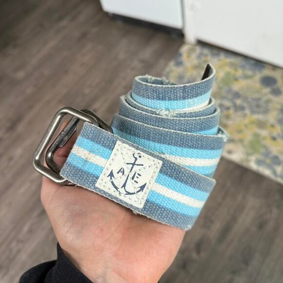 Rare Vintage 00s Y2K American Eagle Blue Rope Canvas Strap Pull Textile Belt - Picture 6 of 7